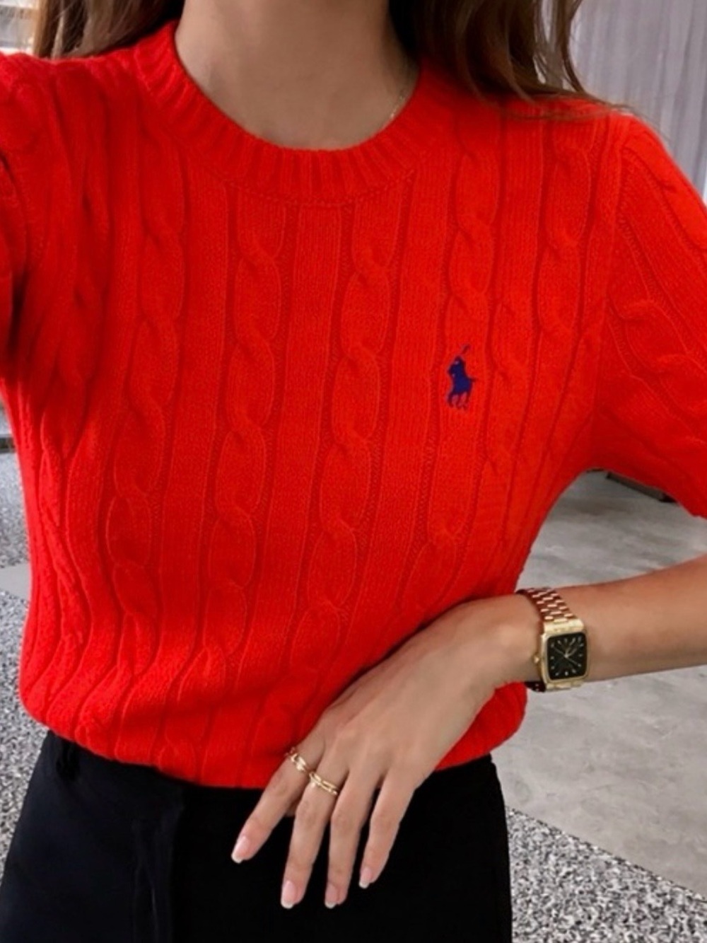 Ralph Lauren Polo Women’s 100% Cotton Cable Knit Short Sleeve Sweater Red NWT L - Picture 8 of 16